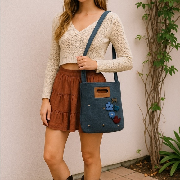 Felted wool bag tote with felted adornments - Picture 1 of 9